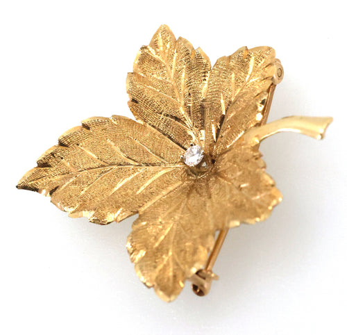 14k Yellow Gold Ladies Leaf Brooch / Pin 3.4g, S109026