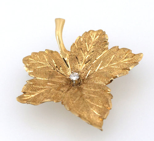 14k Yellow Gold Ladies Leaf Brooch / Pin 3.4g, S109026