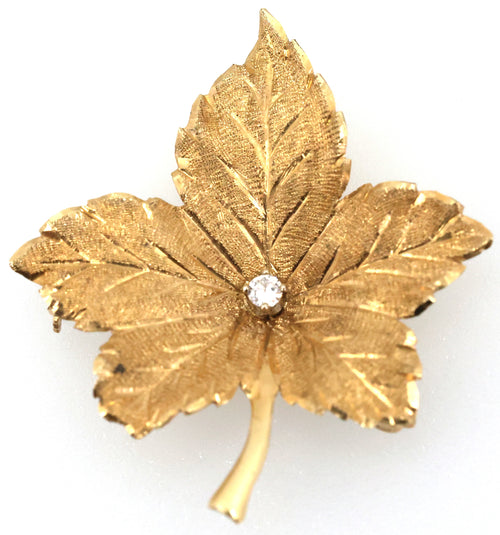 14k Yellow Gold Ladies Leaf Brooch / Pin 3.4g, S109026