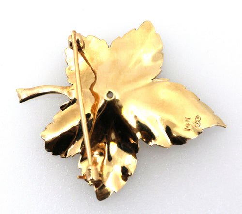 14k Yellow Gold Ladies Leaf Brooch / Pin 3.4g, S109026