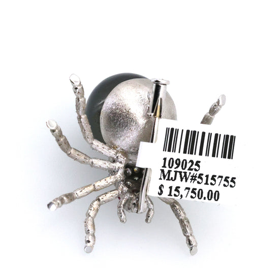 18k White Gold Ladies Spider Pearl 15mm Brooch, S109025