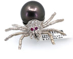18k White Gold Ladies Spider Pearl 15mm Brooch, S109025
