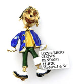14k Yellow Gold Clown Brooch / Pendant 12.4g, S101025