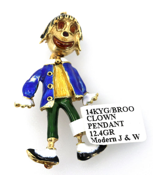 14k Yellow Gold Clown Brooch / Pendant 12.4g, S101025