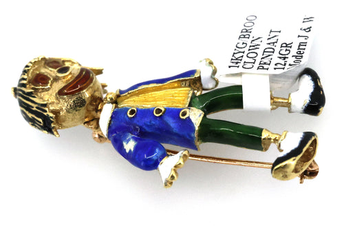 14k Yellow Gold Clown Brooch / Pendant 12.4g, S101025