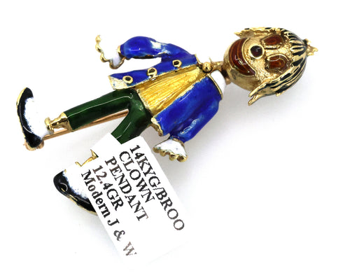 14k Yellow Gold Clown Brooch / Pendant 12.4g, S101025