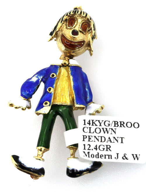 14k Yellow Gold Clown Brooch / Pendant 12.4g, S101025