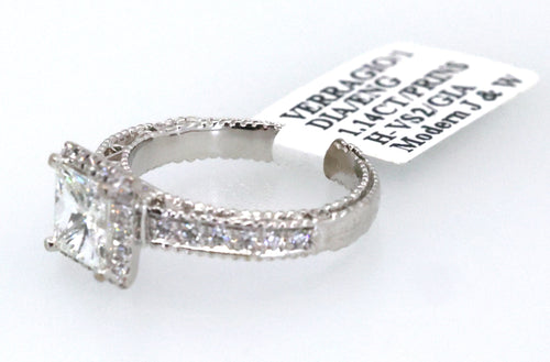 Verragio 1.14 CT TCW Princess Diamond Engagement Ring, Size 5, 4.6g, S109002