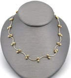 Vintage 14K White & Yellow Gold Curved Ball Link Chain Necklace 15.5",7.9g, S