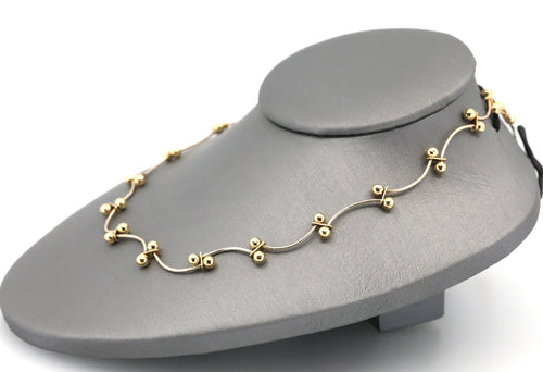 Vintage 14K White & Yellow Gold Curved Ball Link Chain Necklace 15.5",7.9g, S