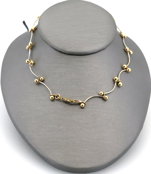 Vintage 14K White & Yellow Gold Curved Ball Link Chain Necklace 15.5",7.9g, S