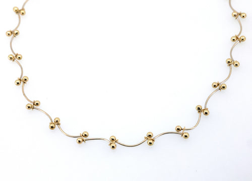 Vintage 14K White & Yellow Gold Curved Ball Link Chain Necklace 15.5",7.9g, S