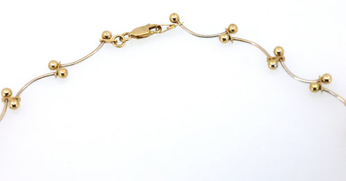 Vintage 14K White & Yellow Gold Curved Ball Link Chain Necklace 15.5",7.9g, S