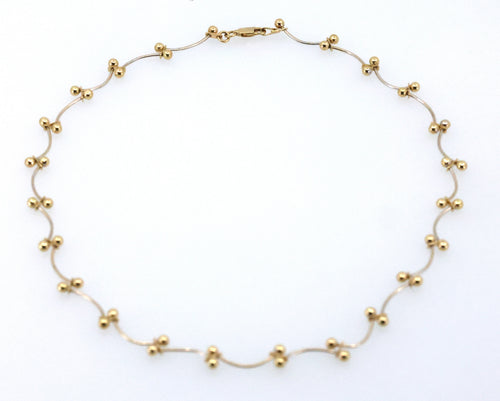 Vintage 14K White & Yellow Gold Curved Ball Link Chain Necklace 15.5",7.9g, S