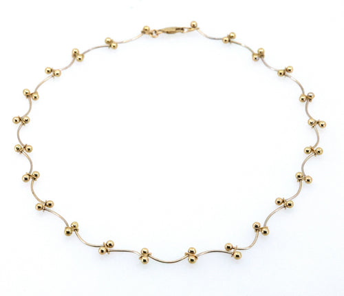 Vintage 14K White & Yellow Gold Curved Ball Link Chain Necklace 15.5",7.9g, S