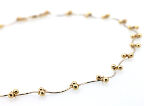 Vintage 14K White & Yellow Gold Curved Ball Link Chain Necklace 15.5",7.9g, S