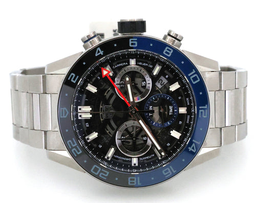Tag Heuer Carrera Chronograph Twin-Time Automatic Black Skeleton Dial Stainless Steel Men's Watch CBG2A1Z.BA0658