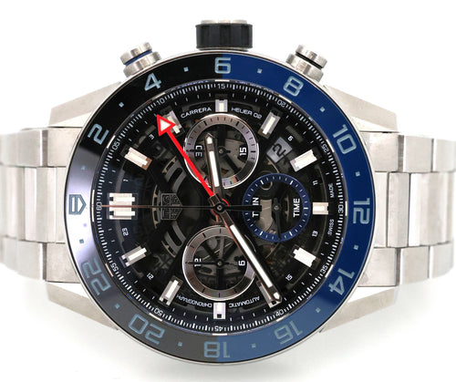 Tag Heuer Carrera Chronograph Twin-Time Automatic Black Skeleton Dial Stainless Steel Men's Watch CBG2A1Z.BA0658