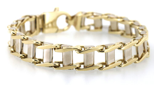 10k White & Yellow Gold Railroad Track Tie Design Bracelet 9",S109038
