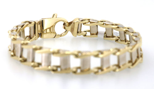 10k White & Yellow Gold Railroad Track Tie Design Bracelet 9",S109038