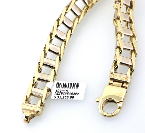 10k White & Yellow Gold Railroad Track Tie Design Bracelet 9",S109038