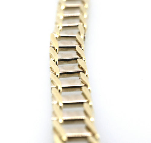 10k White & Yellow Gold Railroad Track Tie Design Bracelet 9",S109038