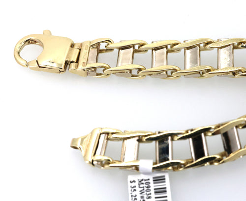 10k White & Yellow Gold Railroad Track Tie Design Bracelet 9",S109038