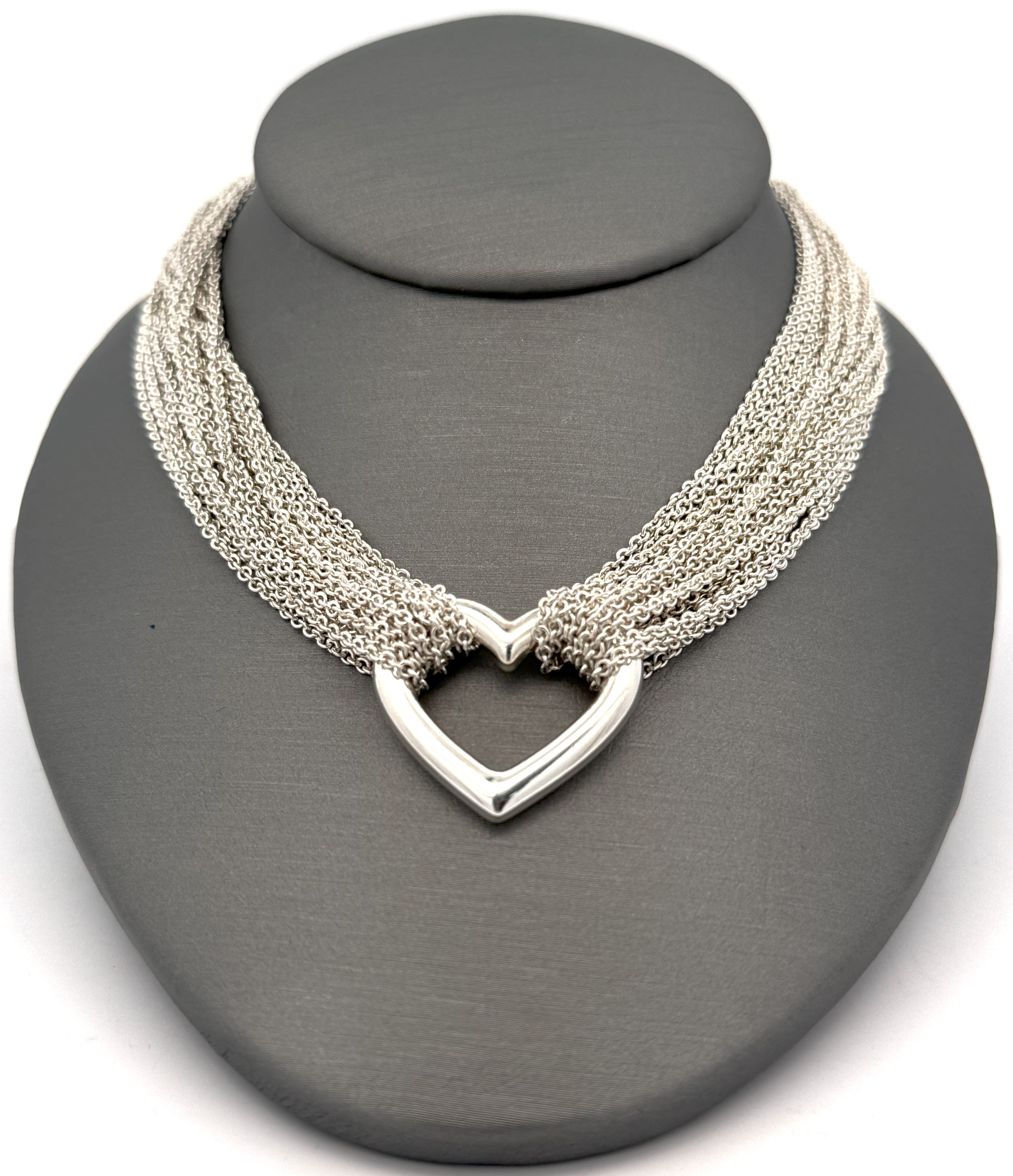 Tiffany & Co. Sterling Silver Multi Strand Chain Mesh Heart Toggle Nec