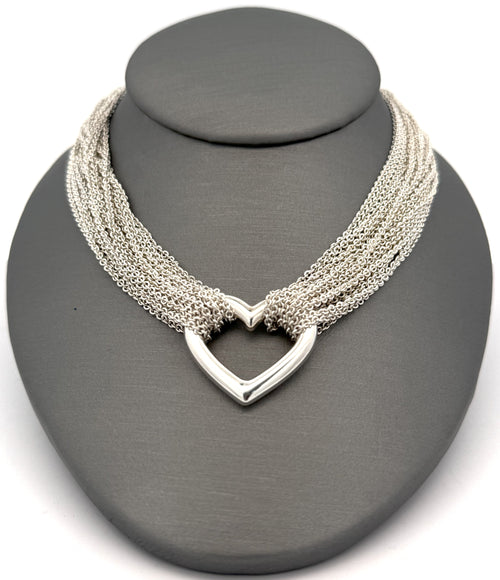 Tiffany & Co. Sterling Silver Multi Strand Chain Mesh Heart Toggle  Necklace (Pre-owned)