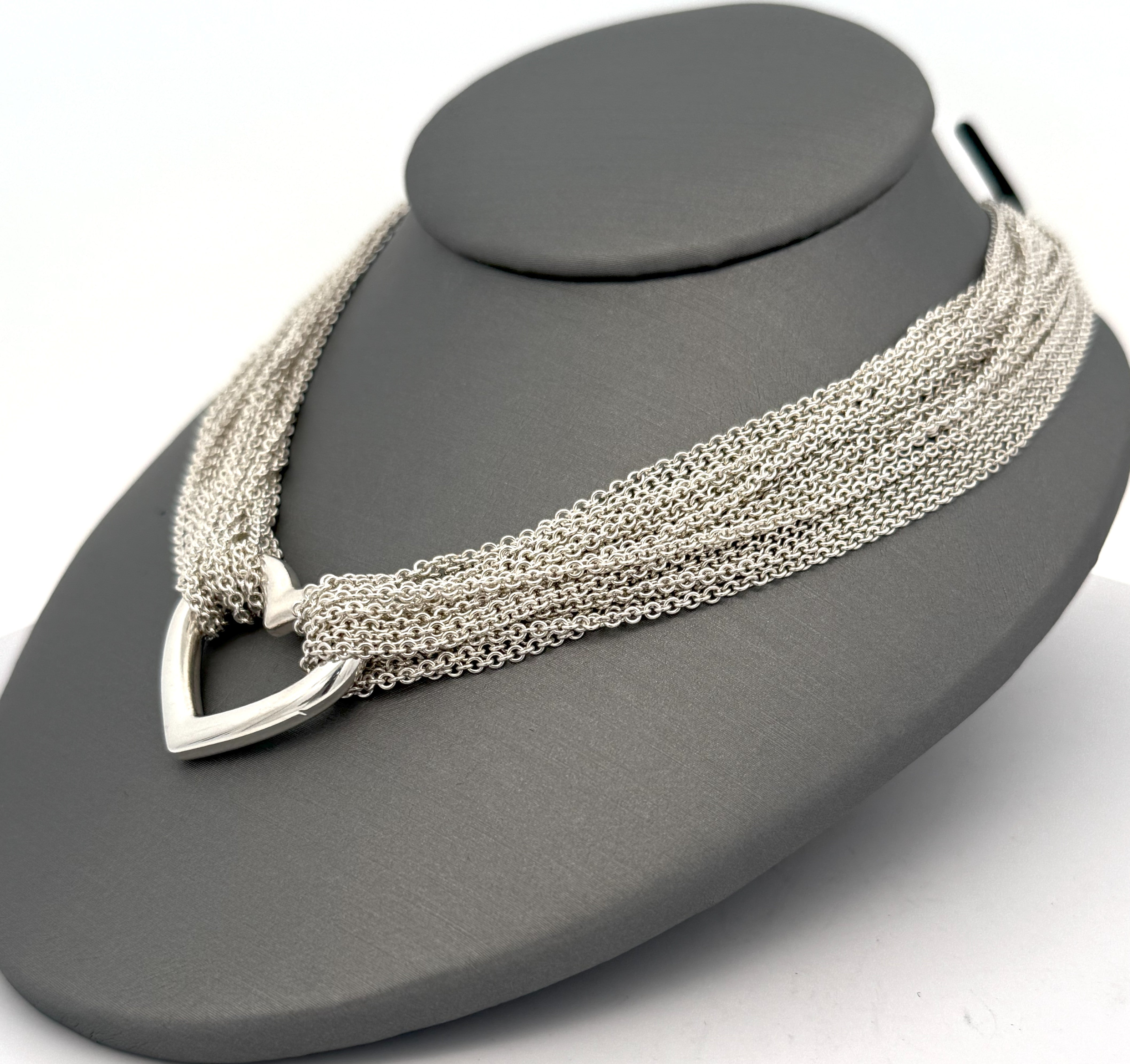 Tiffany & Co. Sterling Silver Multi Strand Chain Mesh Heart Toggle Nec