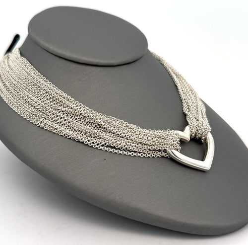 Tiffany & Co. Sterling Silver Multi Strand Chain Mesh Heart Toggle  Necklace (Pre-owned)