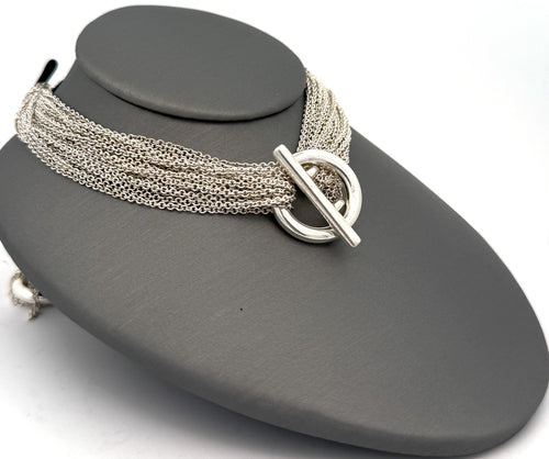 Tiffany & Co. Sterling Silver Multi Strand Chain Mesh Heart Toggle  Necklace (Pre-owned)
