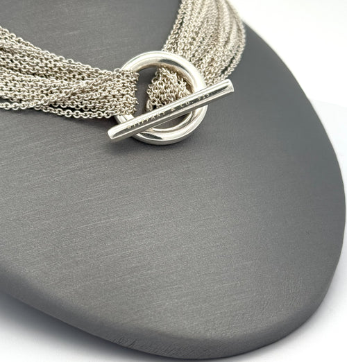 Tiffany & Co. Sterling Silver Multi Strand Chain Mesh Heart Toggle  Necklace (Pre-owned)