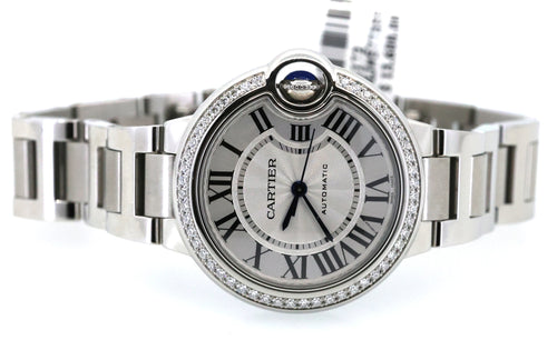 Cartier Ballon Bleu 33mm Automatic Original Diamond Bezel W4BB0023 New! Box/Card