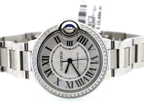 Cartier Ballon Bleu 33mm Automatic Original Diamond Bezel W4BB0023 New! Box/Card