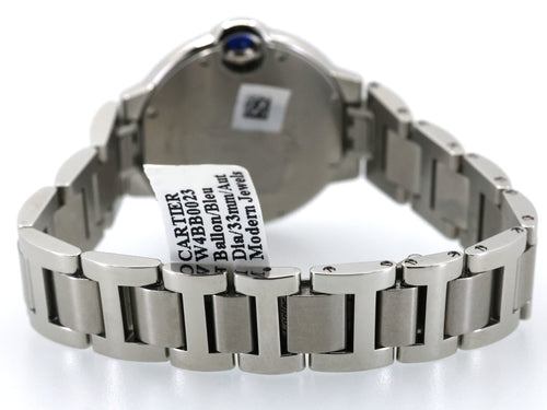 Cartier Ballon Bleu 33mm Automatic Original Diamond Bezel W4BB0023 New! Box/Card