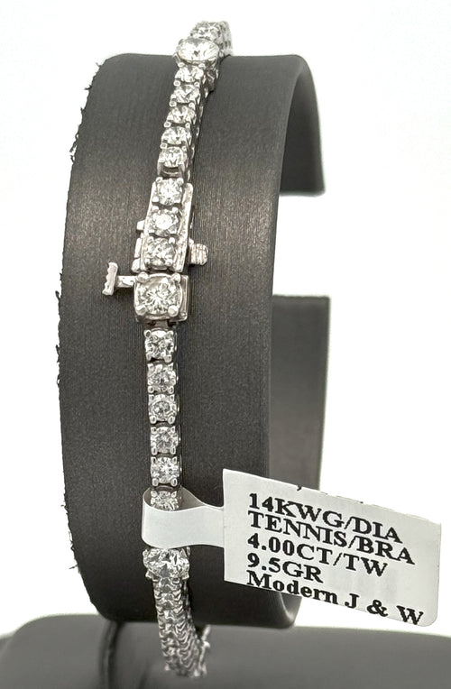 14k White Gold 3.75CT Diamond Tennis Ladies Bracelet, 9.5g, 7", S108538