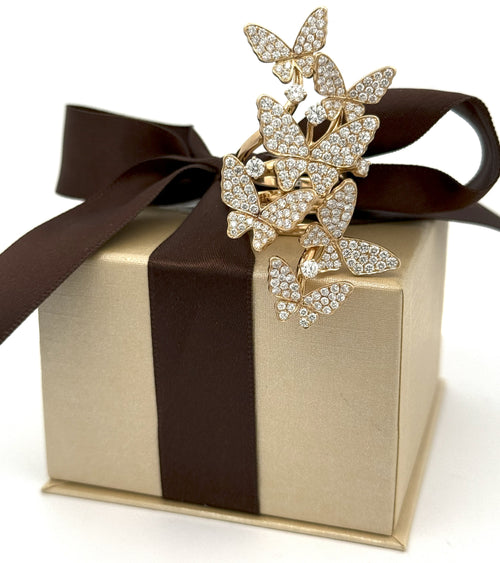 18K Yellow Gold 3.75 CT Diamond Cluster Ladies Butterfly Ring, S16652
