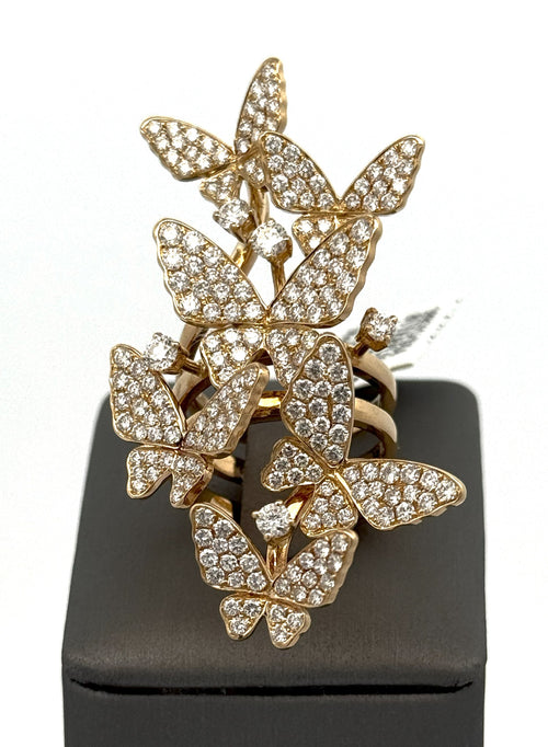 18K Yellow Gold 3.75 CT Diamond Cluster Ladies Butterfly Ring, S16652