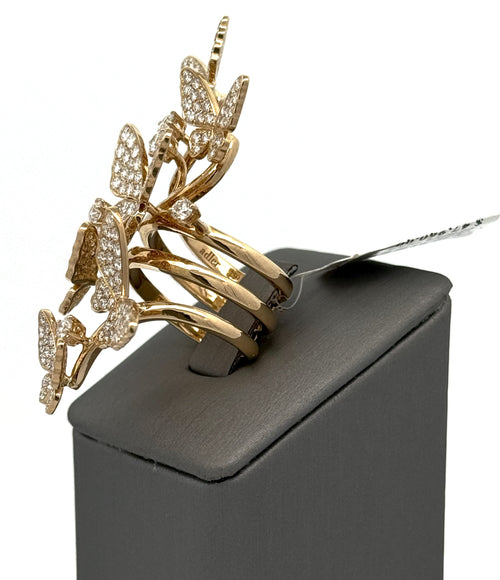 18K Yellow Gold 3.75 CT Diamond Cluster Ladies Butterfly Ring, S16652