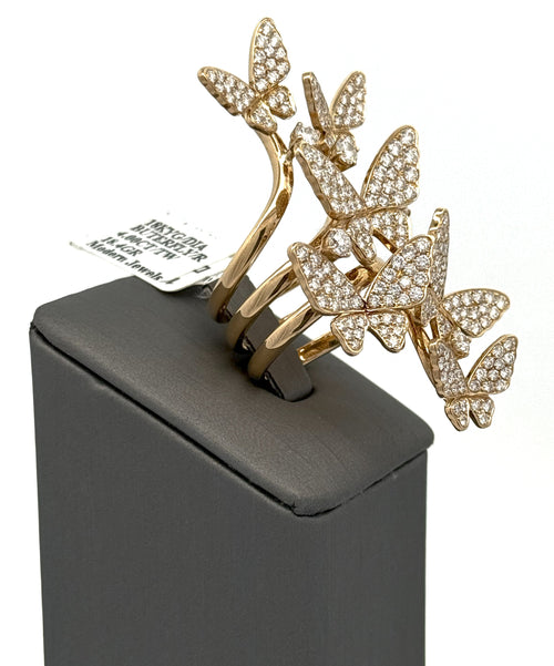 18K Yellow Gold 3.75 CT Diamond Cluster Ladies Butterfly Ring, S16652