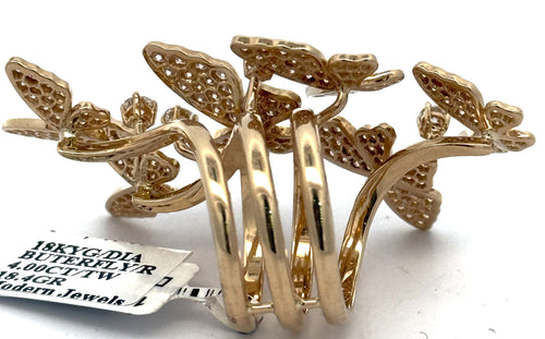 18K Yellow Gold 3.75 CT Diamond Cluster Ladies Butterfly Ring, S16652