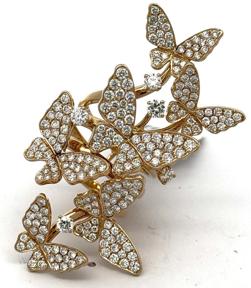 18K Yellow Gold 3.75 CT Diamond Cluster Ladies Butterfly Ring, S16652