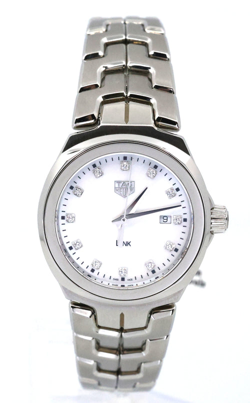 TAG Heuer LINK Date Quartz Mother-of-Pearl Diamond Dial Stainless Steel Watch 32mm, WBC1312.BA0600, S17041