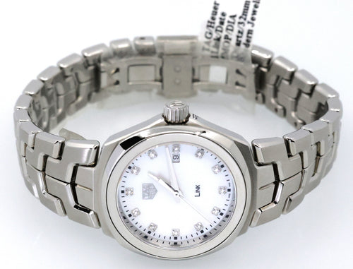 TAG Heuer LINK Date Quartz Mother-of-Pearl Diamond Dial Stainless Steel Watch 32mm, WBC1312.BA0600, S17041