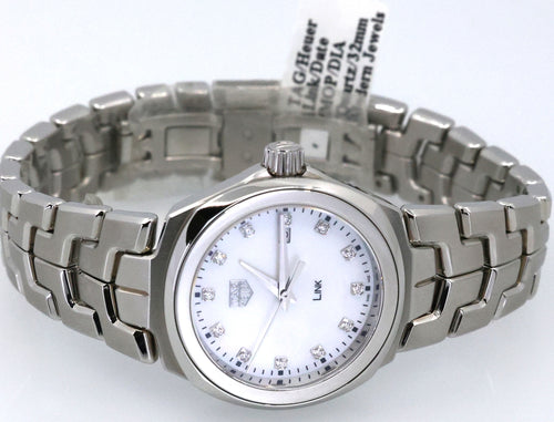 TAG Heuer LINK Date Quartz Mother-of-Pearl Diamond Dial Stainless Steel Watch 32mm, WBC1312.BA0600, S17041