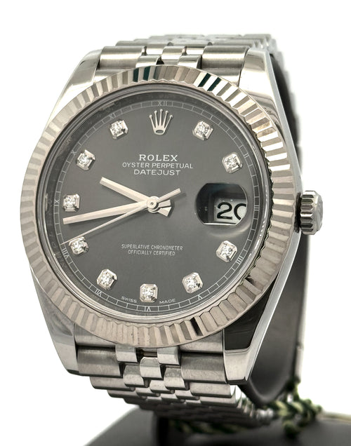 Pre-Owned Rolex Datejust 41mm Stainless Steel Watch 126334 Gold Fluted bezel