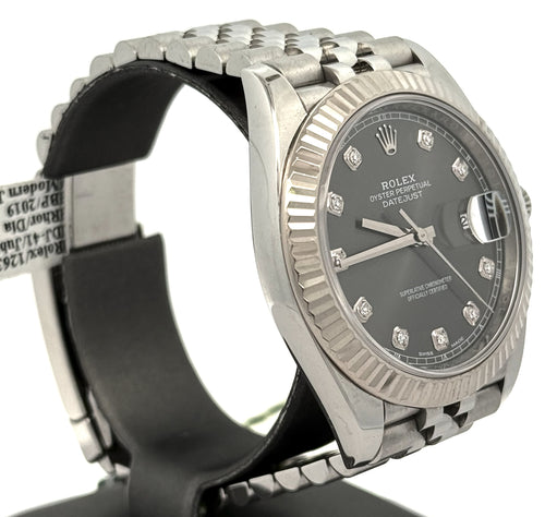 Pre-Owned Rolex Datejust 41mm Stainless Steel Watch 126334 Gold Fluted bezel