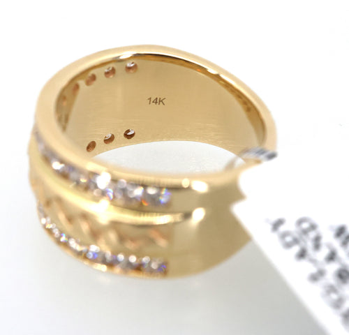 14k Yellow Gold 1.25CT Wide Band Round Cut Diamond Ring, S17083