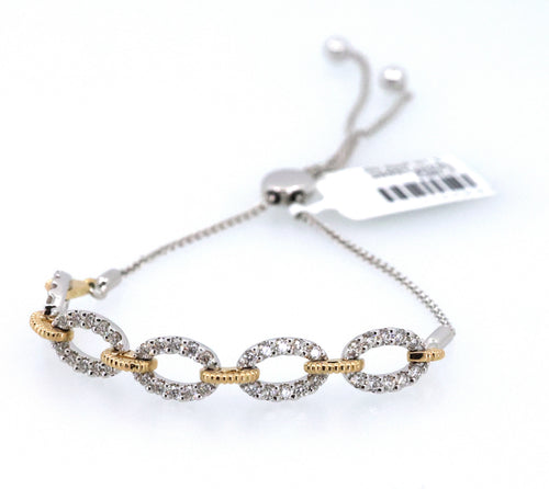 10k White & Yellow Gold 1.00 CT Diamond Bolo Bracelet, 7.2g, S17082